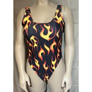 Sexy XL High Cut One Piece Swimsuit Orange Yellow Black FLAMES